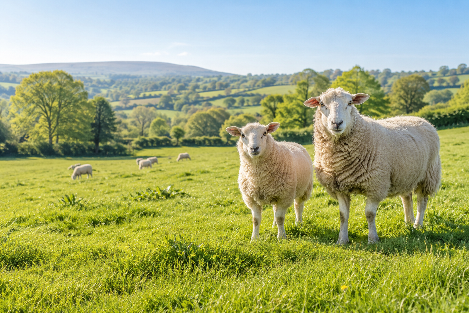 AI-generated sheep and pasture study, not client animals